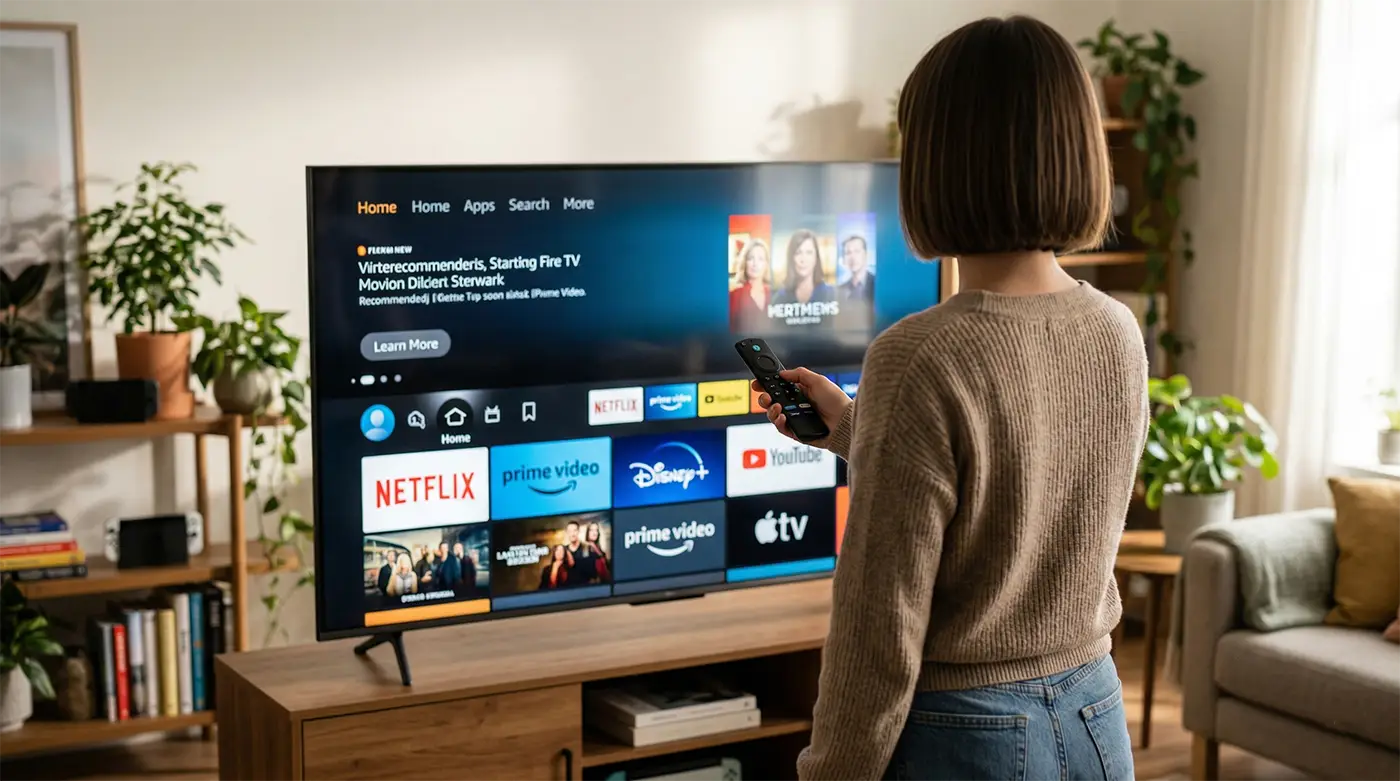 女性がFiretvを操作する画像